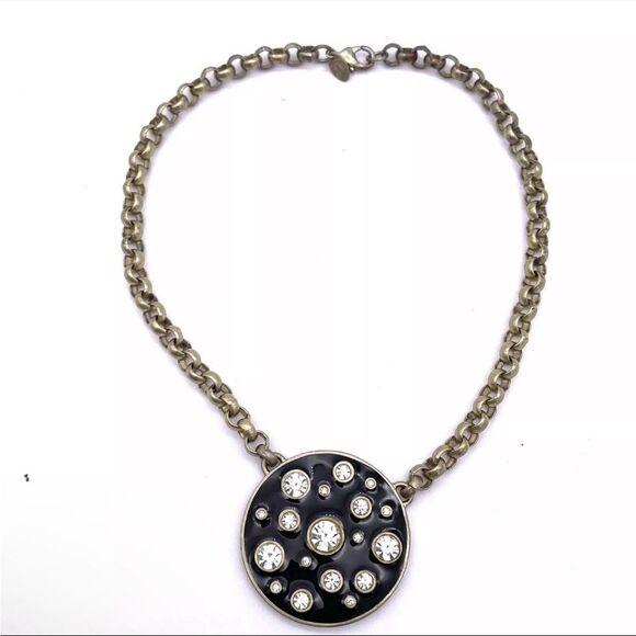 Lia Sophia Kiam Family CZ & Black Enamel Pendant Necklace Rolo Chain NWT 16-19” - Picture 1 of 9